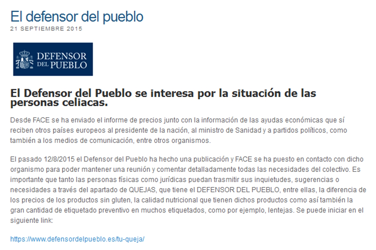 El Defensor Del Pueblo Espa Ol Se Interesa Por Los Cel Acos